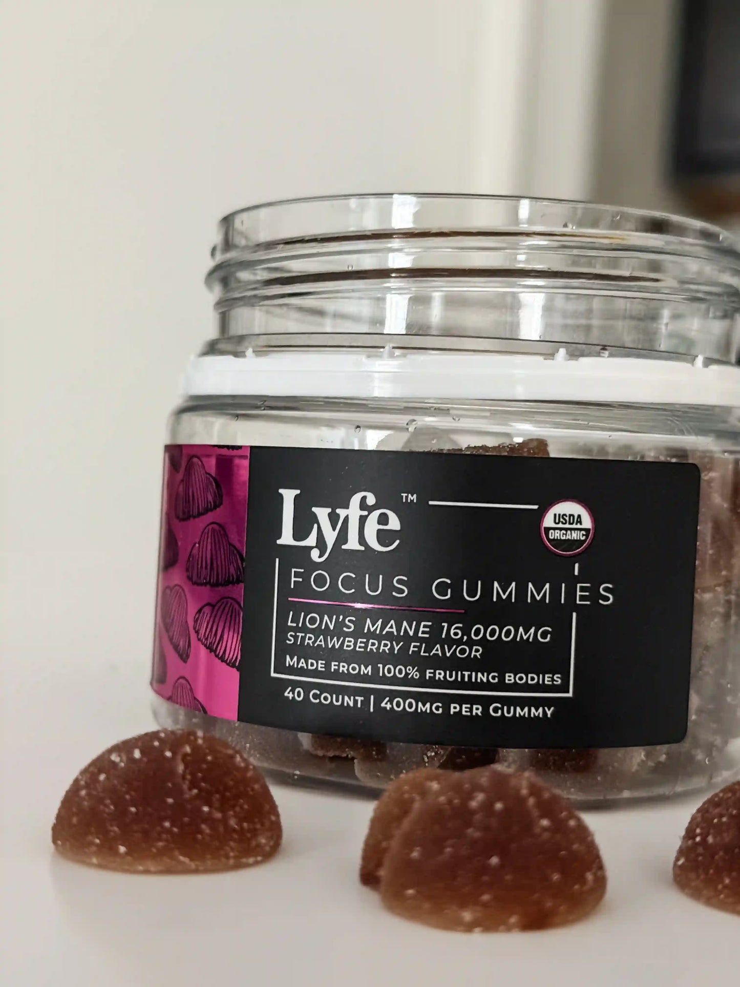 Lyfe Functional Mushrooms 
Lyfe Focus Gummies 
Lion's Mane 
Strawberry Flavor