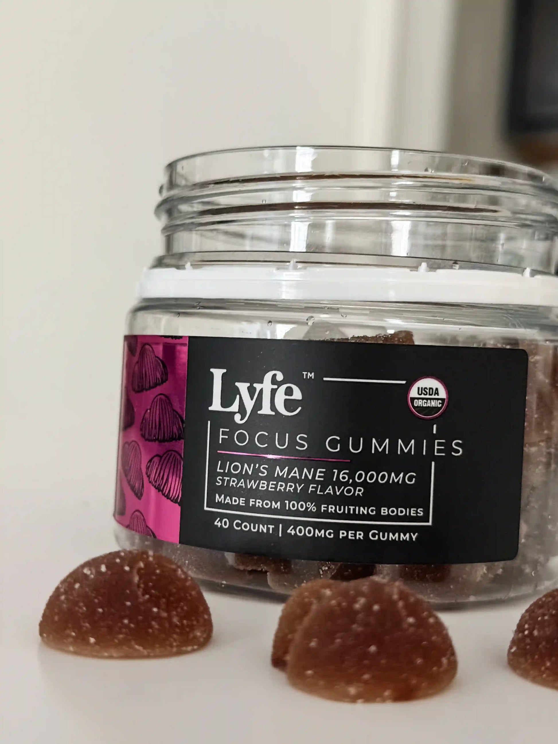 Lyfe Functional Mushrooms 
Lyfe Focus Gummies 
Lion's Mane 
Strawberry Flavor